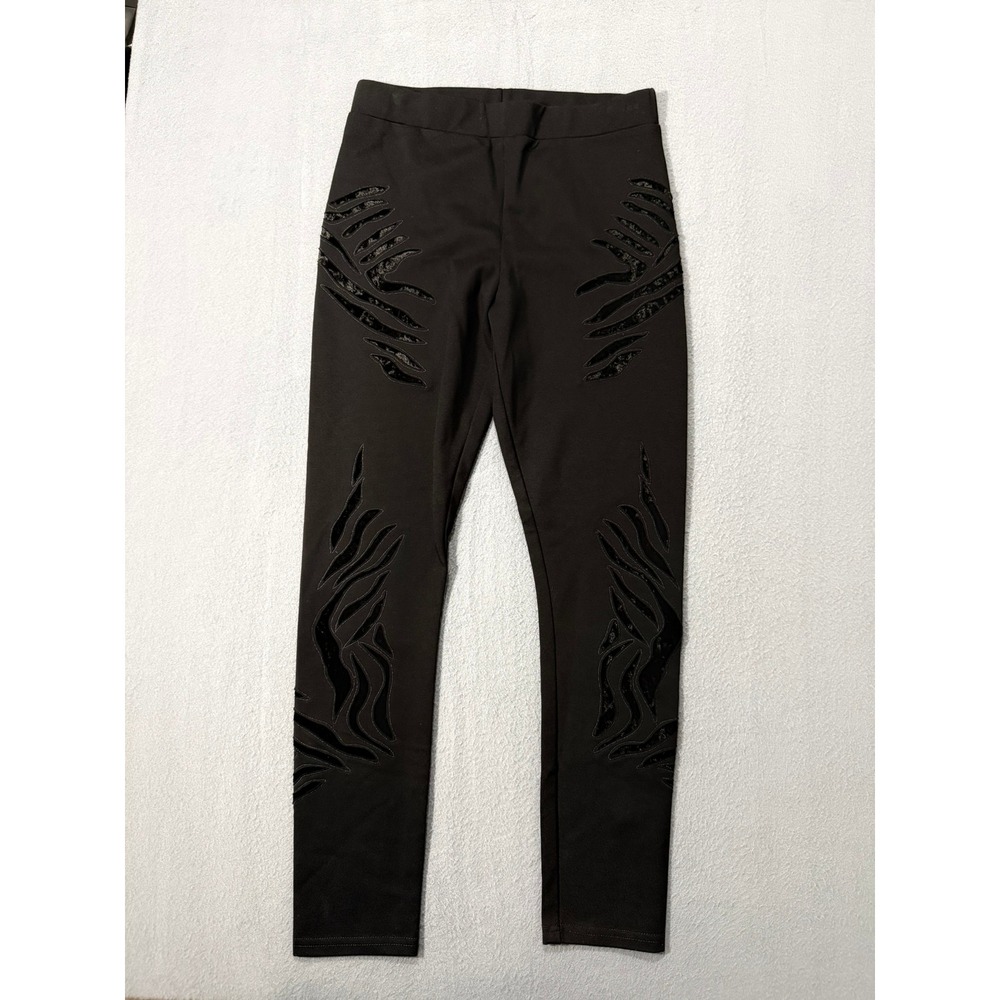 Joseph Ribkoff Black Leggings Velvet Applique Flame Pattern Size 4 Canada